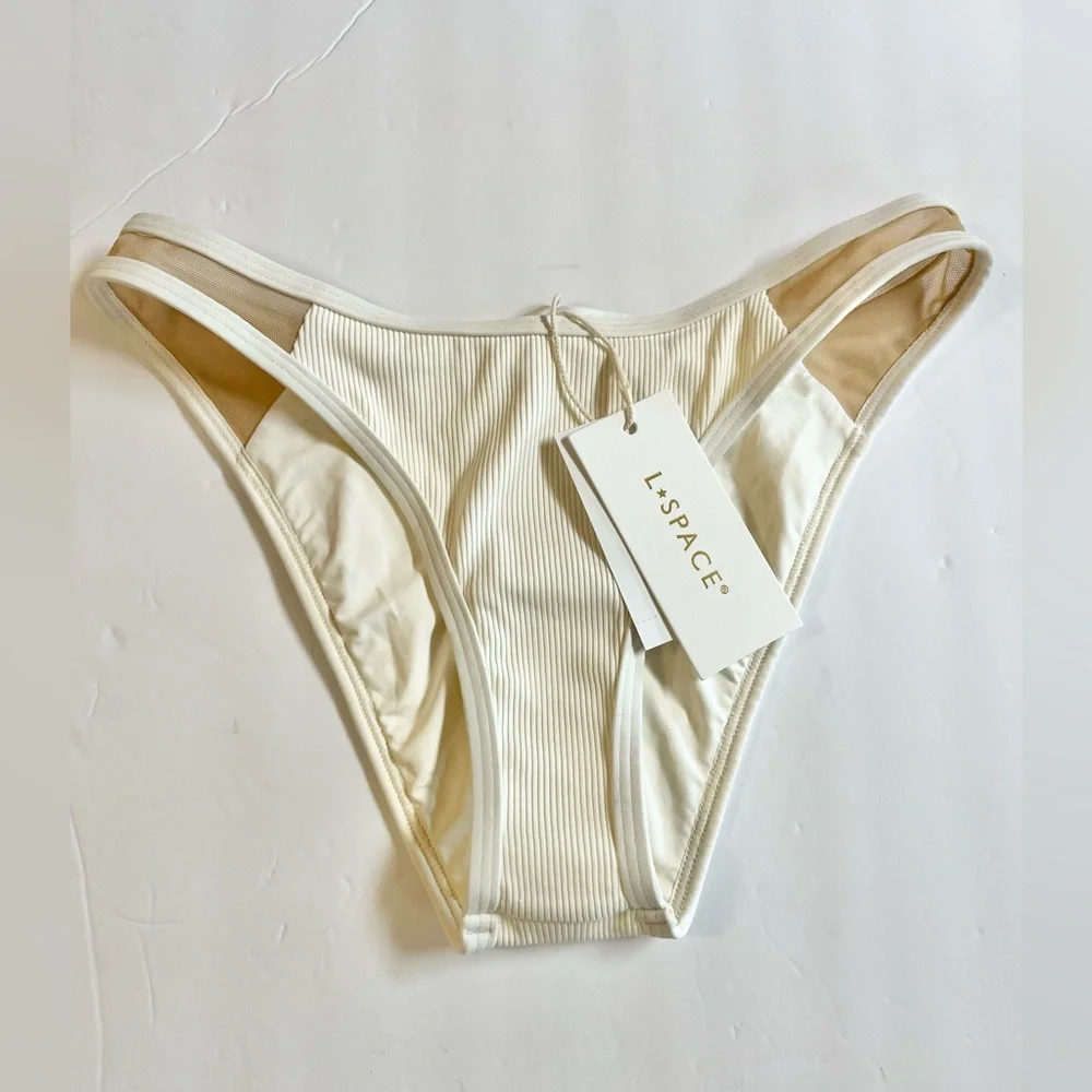 L*Space Cream mesh side Bikini Swimwear bottom S